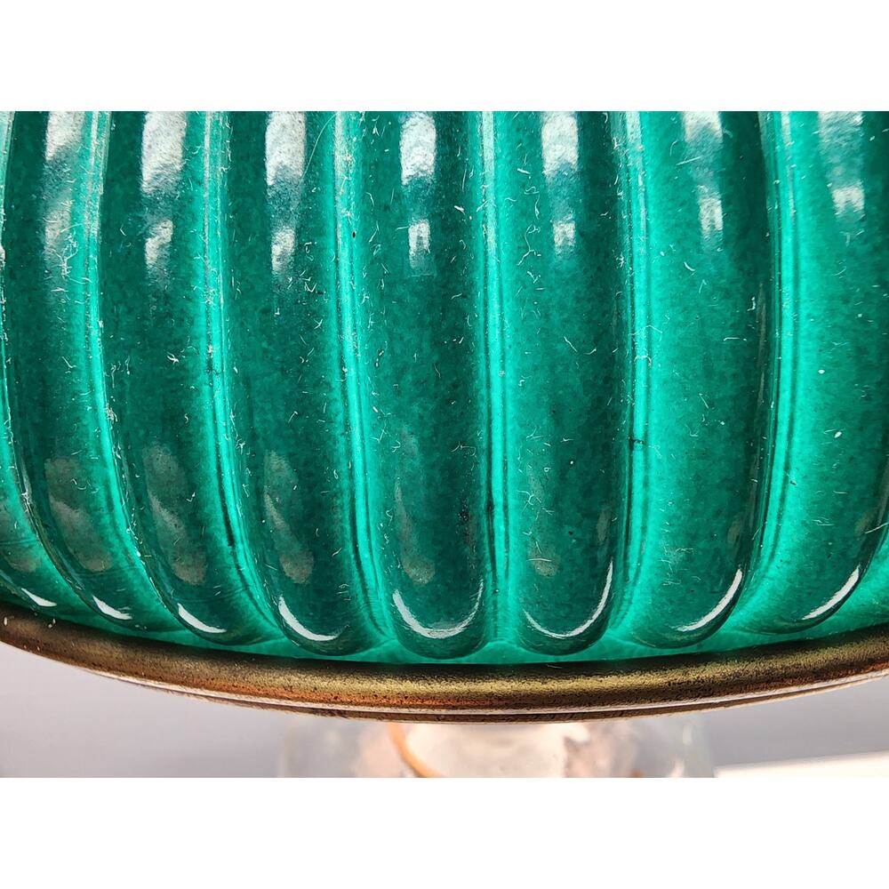 Vintage Electric Oil Lamp w/ Green Ribbed Glass Shade & Brass Burner –20.5" Tall - Picture 10 of 15